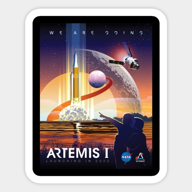 NASA Artemis I Retro Poster Shirt (Front) Sticker by Blake Dumesnil Designs